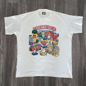 Vintage Parkridge Illinois Illustration Souvenir Tourist Shirt Sz. XL